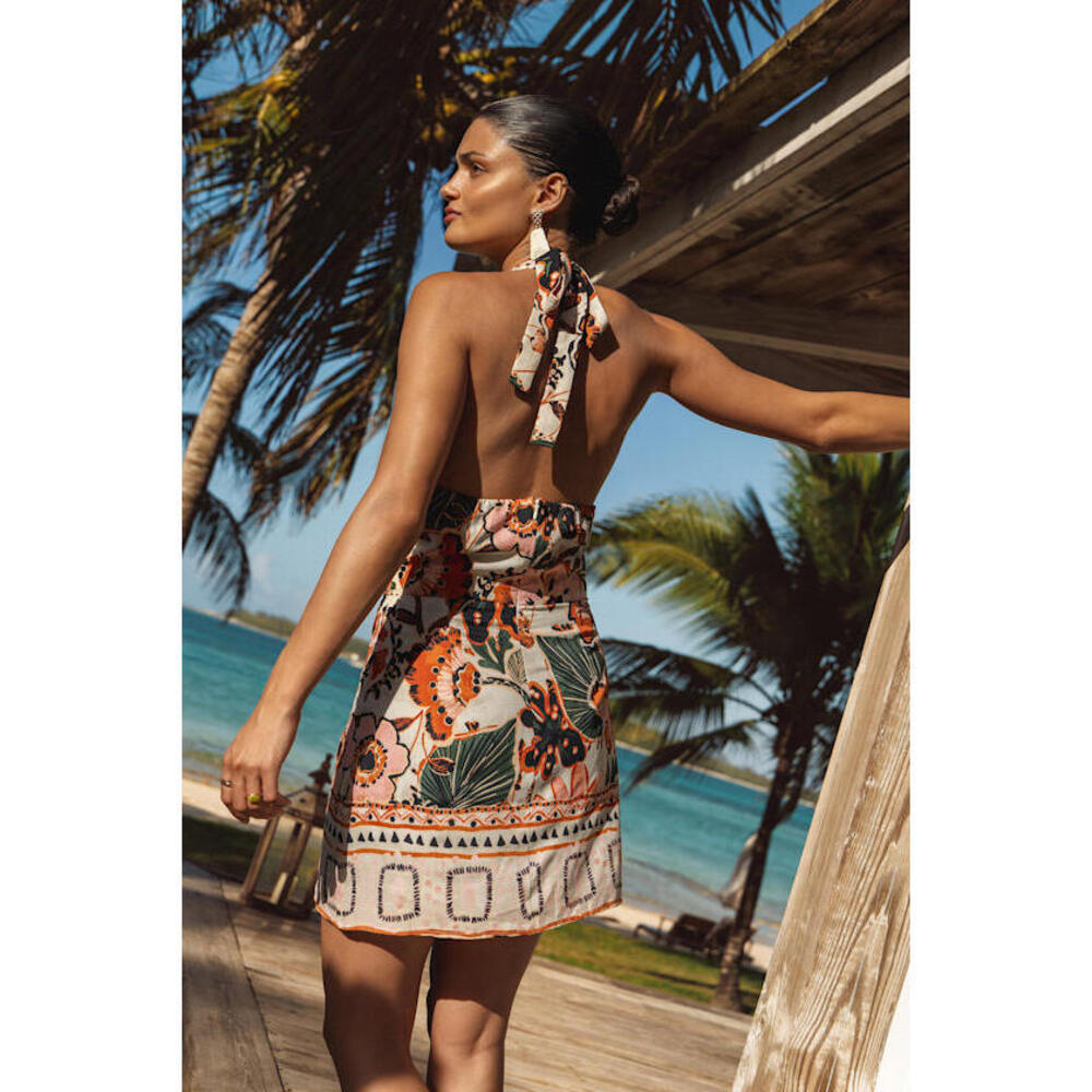 Lulus Siyanda Beige Multi Floral Faux-wrap Mini Dress - Size S